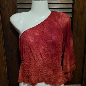 Wet Seal Red Off-The-Shoulder Top Women's Medium M Ruffled Lace Sinched Waisted